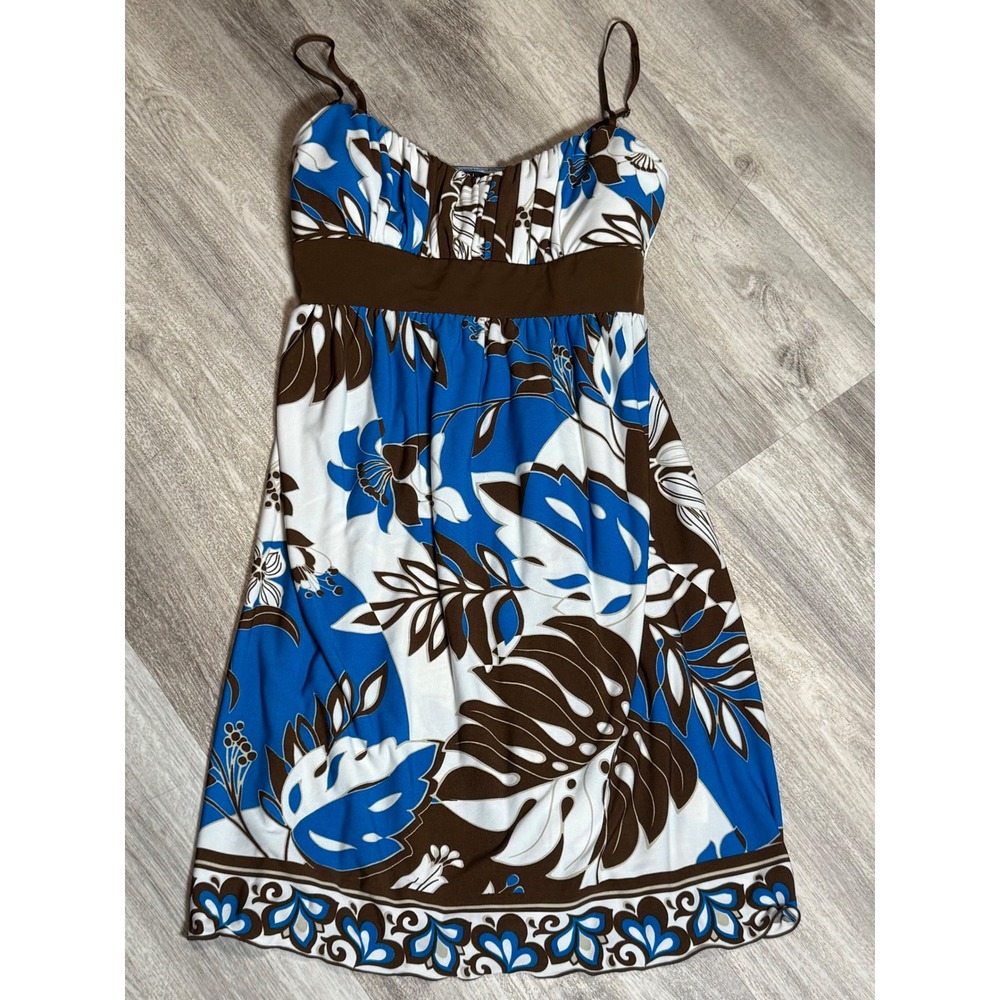 Koi Fox Dress‎ Women's Medium Blue Brown Floral Print Sun Dress
